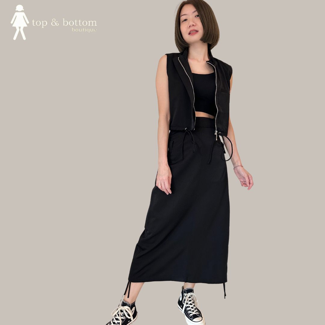 TIE STRING SIDE CARGO PENCIL SKIRT