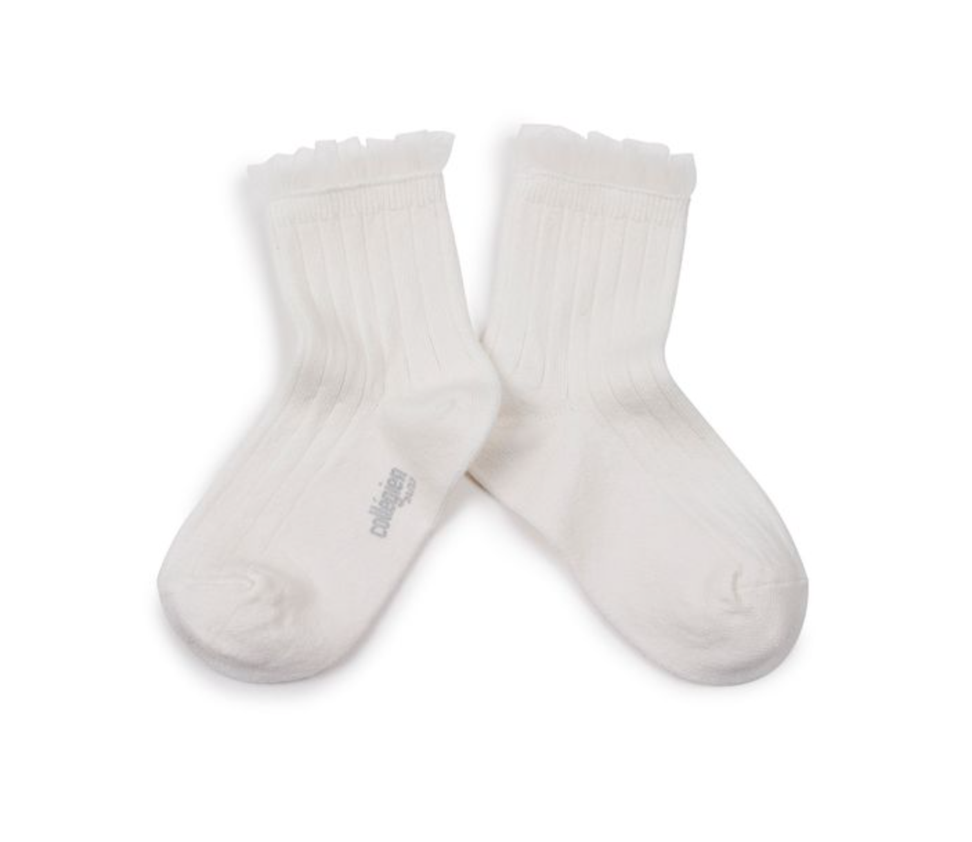 COLLÉGIEN - Margaux Tulle Frill Ribbed Ankle Socks（Blanc Neige）