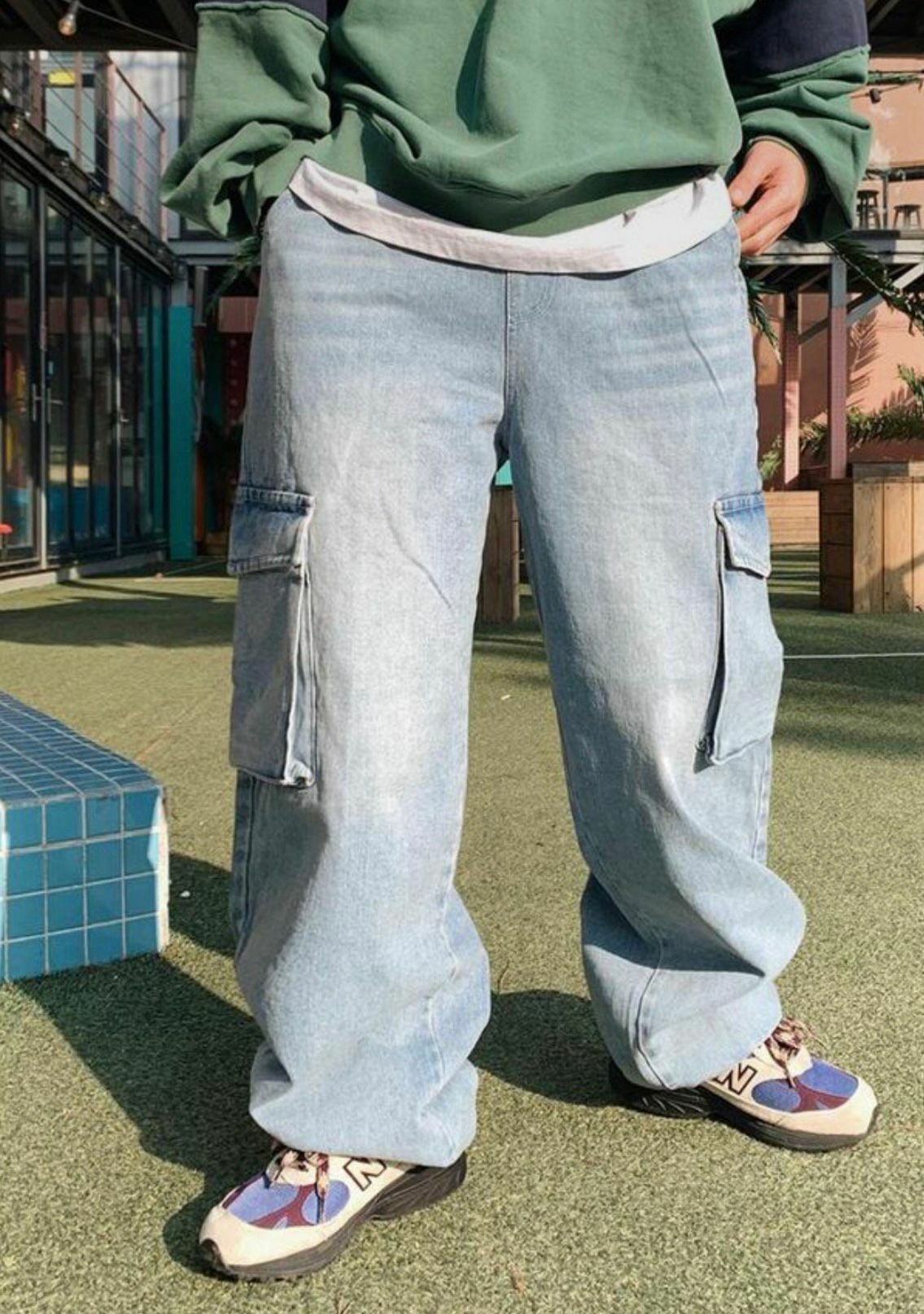 洗水工裝鬆身牛仔褲 P2731