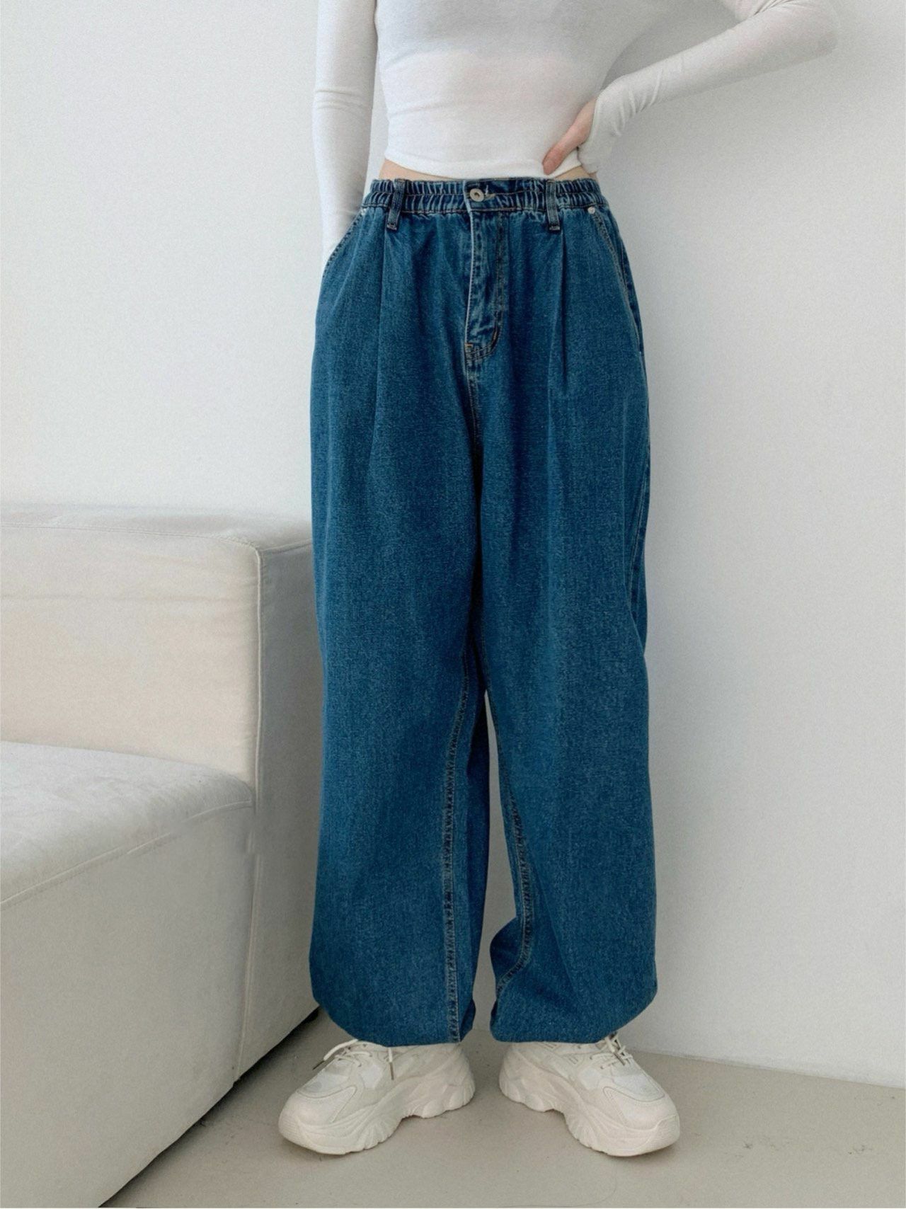 淨色束腳鬆身牛仔褲 P2732