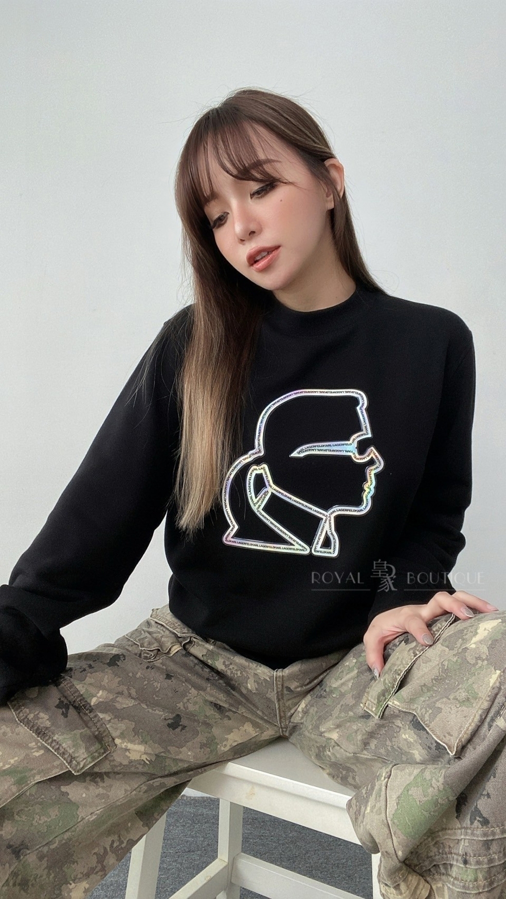 KARL LAGERFELD 卡爾 老佛爺側臉變色果凍膠人像大學T