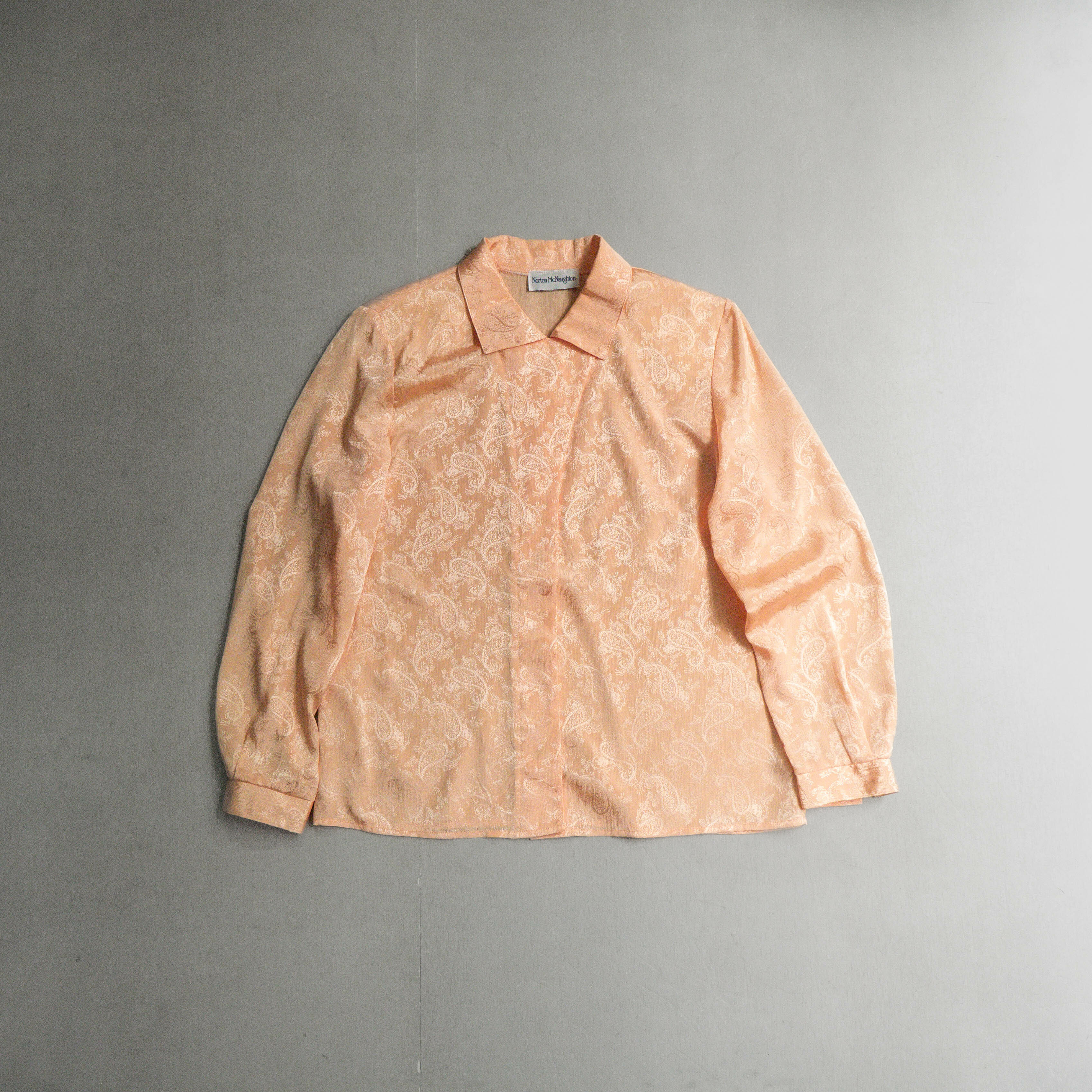 VINTAGE WMN SHIRT 美國 女裝 橘色 花紋 開領 素面 長袖 襯衫