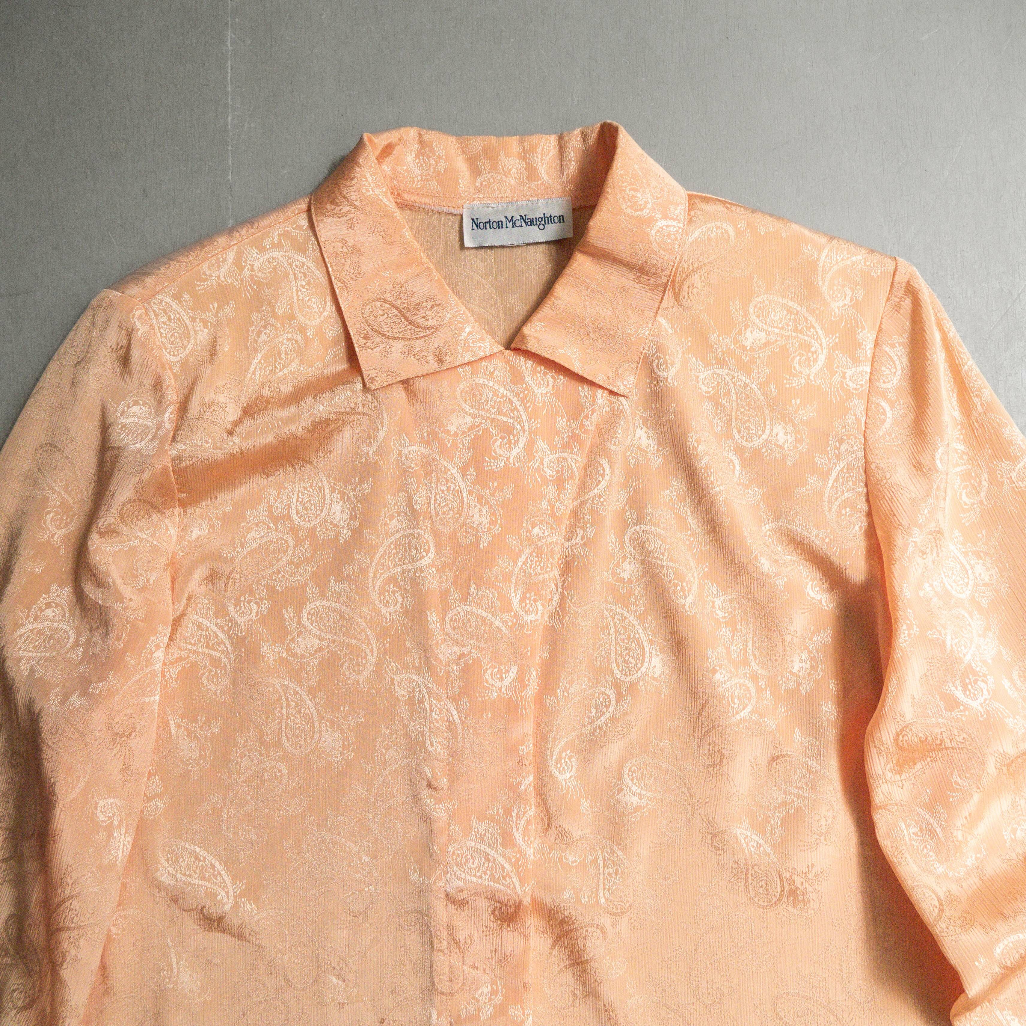 VINTAGE WMN SHIRT 美國 女裝 橘色 花紋 開領 素面 長袖 襯衫