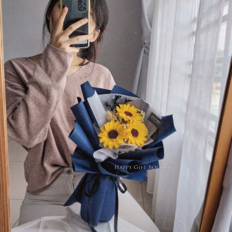 三朵向日葵香皂花乾燥花花束,3 sunflower soap flowers dried flower bouquet