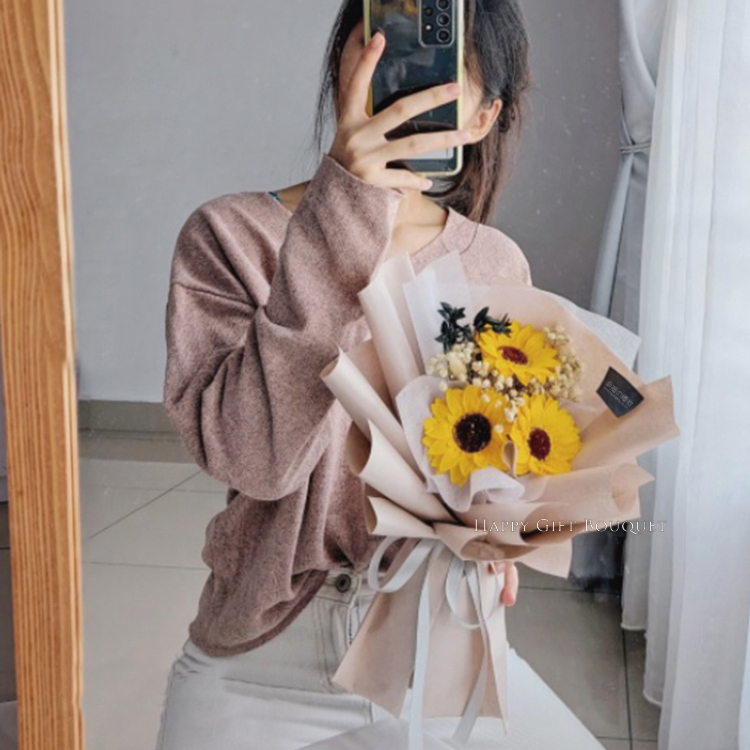 三朵向日葵香皂花乾燥花花束,3 sunflower soap flowers dried flower bouquet