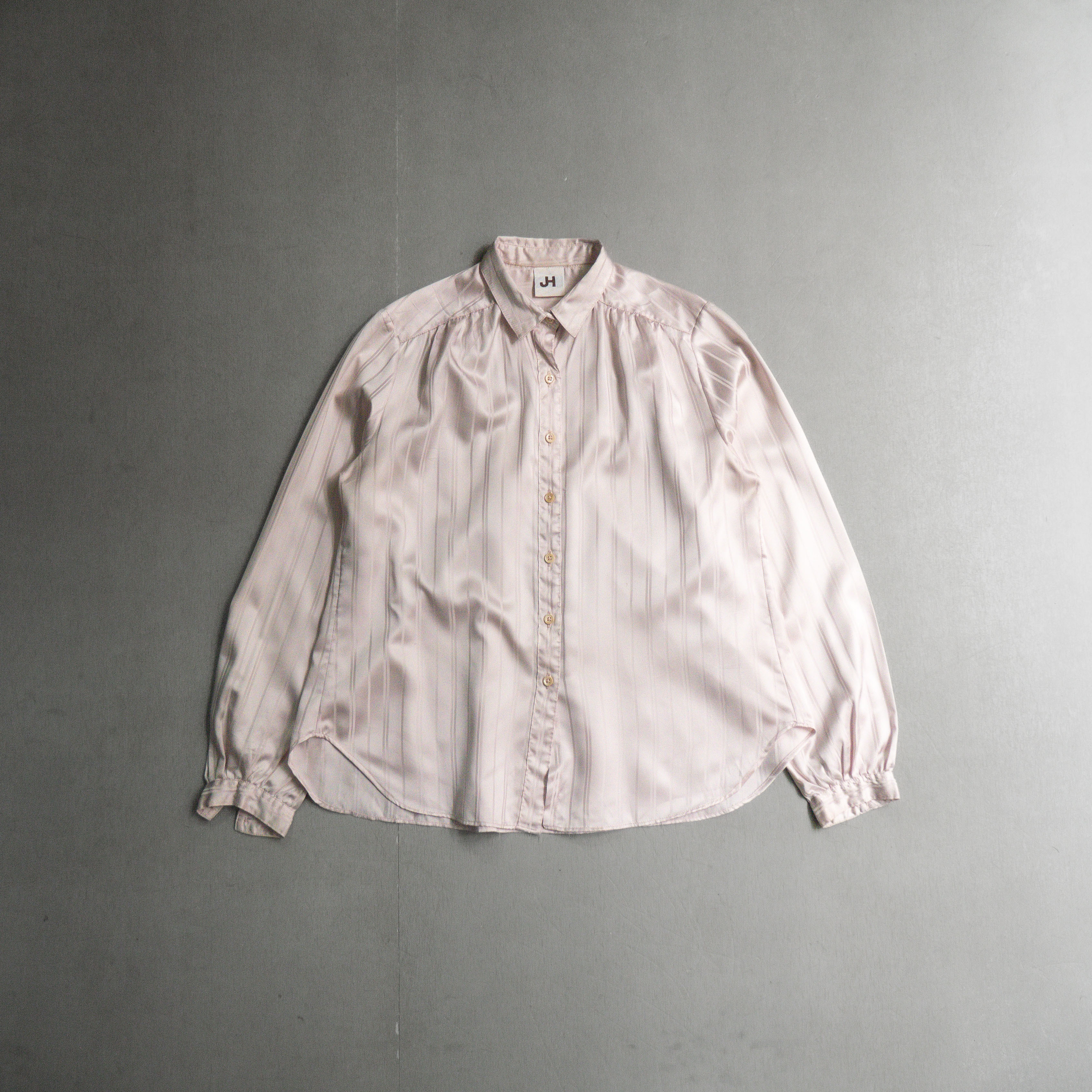 VINTAGE WMN SHIRT 美國 女裝 粉紅色 條紋 打褶 素面 長袖 襯衫