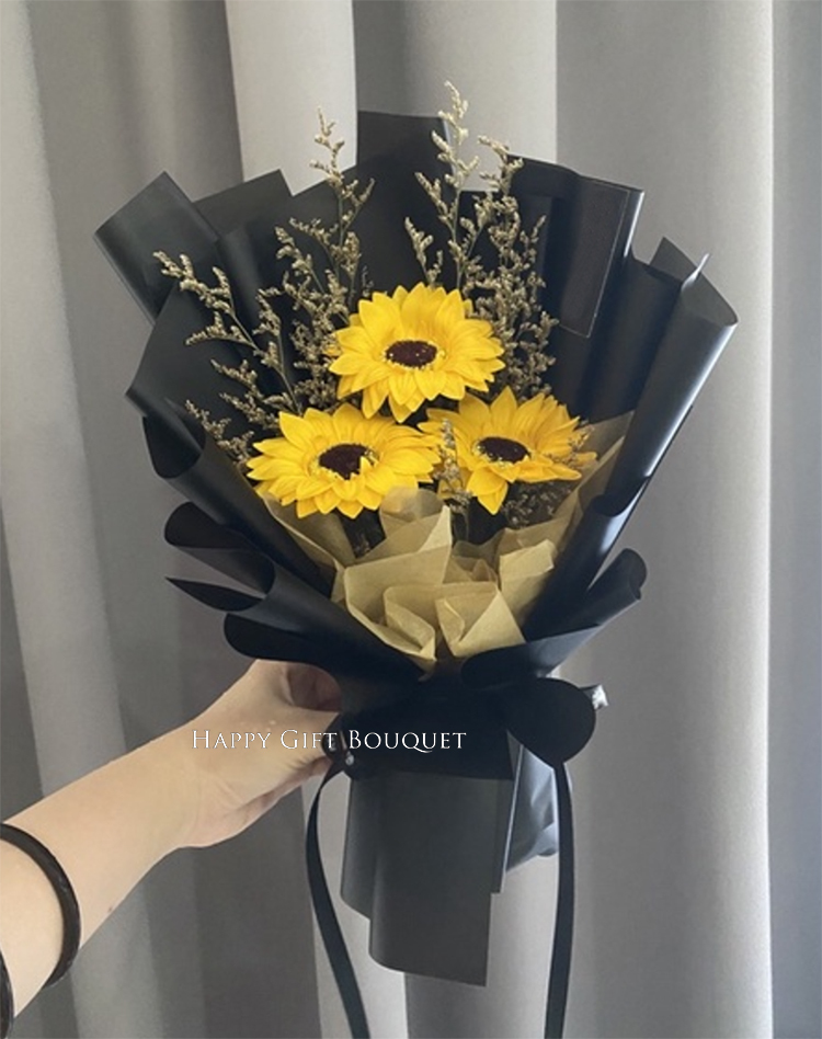 三朵向日葵香皂花乾燥花花束,3 sunflower soap flowers dried flower bouquet