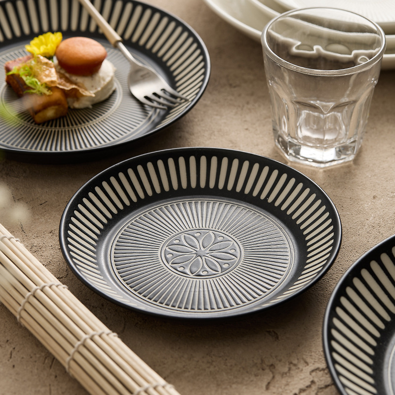 《3839》高級感羅馬浮雕印花陶瓷餐盤