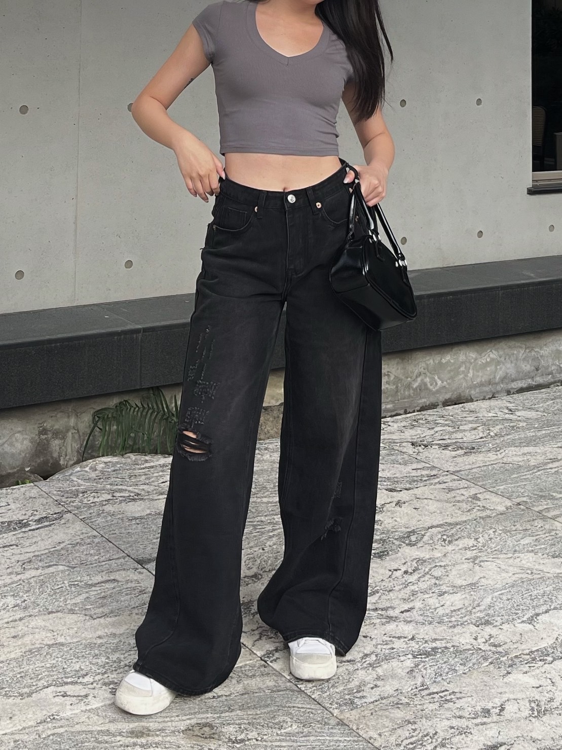 大推💞刷破水洗牛仔寬褲(2色)