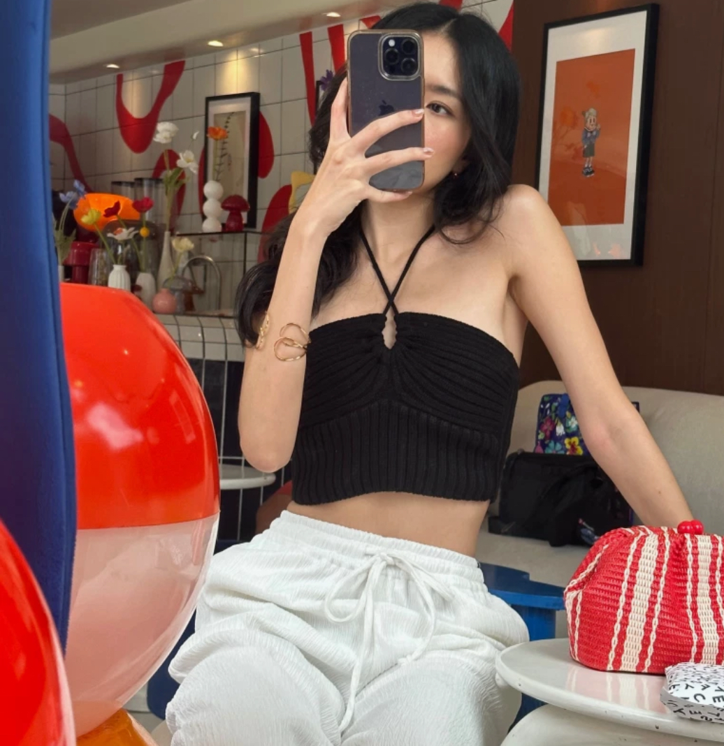 TH MIXED KNIT TOP (BLACK)