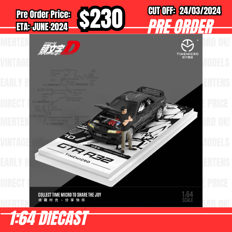 RS-$230 * Time Micro * 1:64 Nissan Skyline GTR R32 Initial D w/figure [OD17/03]