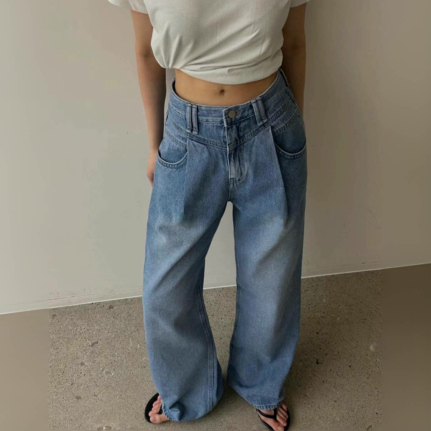 loose-fitting long-line denim wide-leg pants【SEASONS】