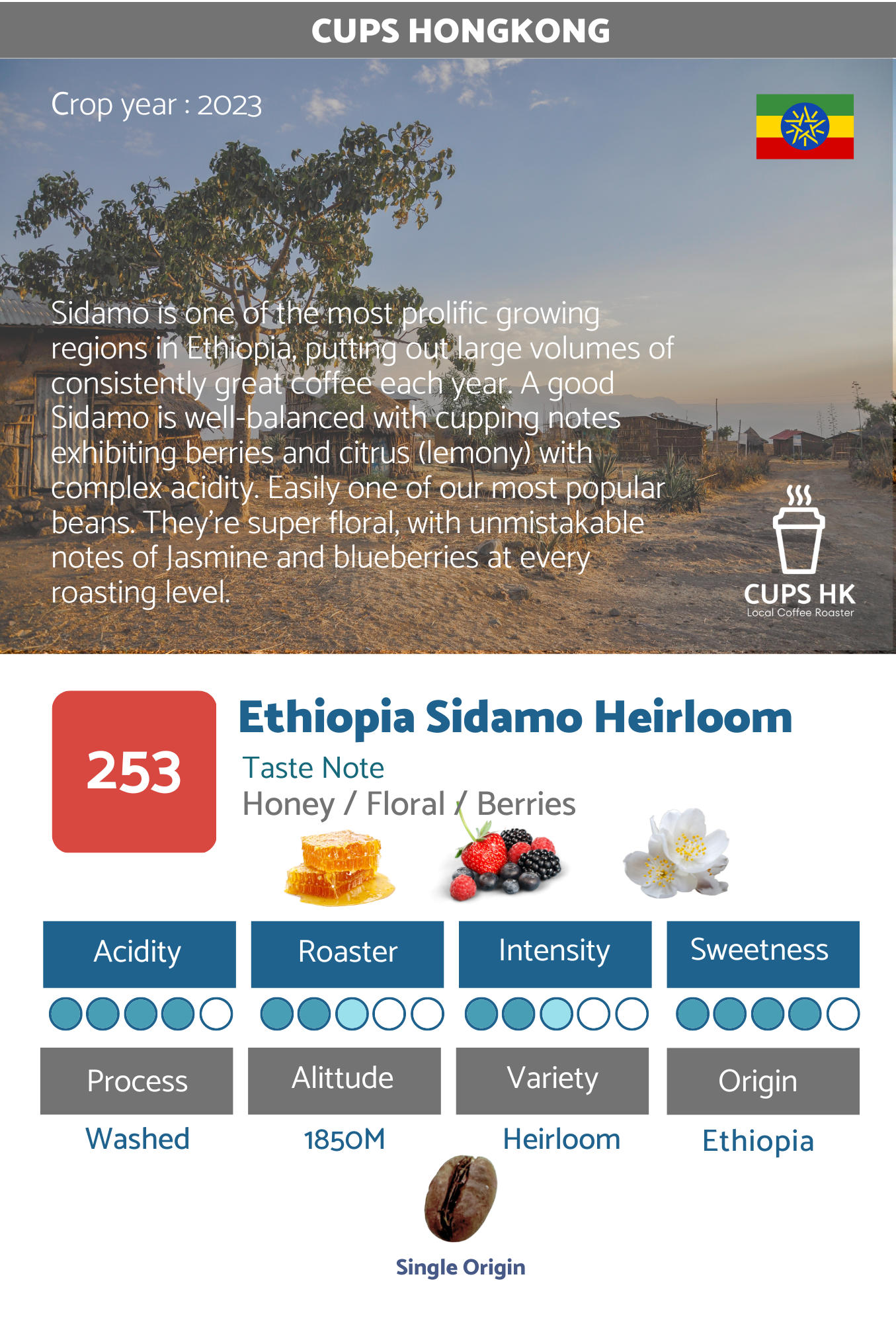 253 ： Ethiopia Sidamo Heirloom 依索比亞聖達摩精選咖啡豆