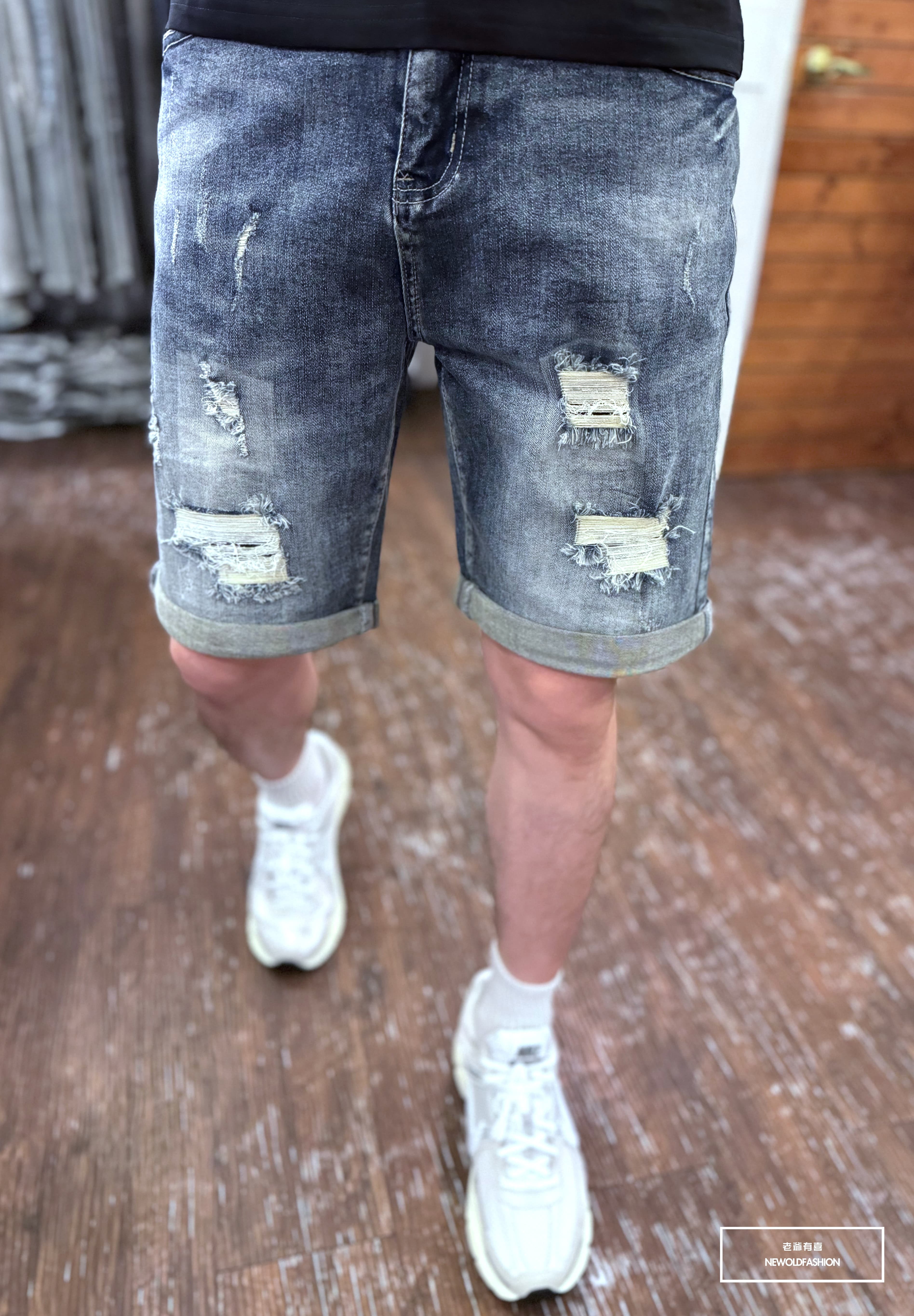 『新品上市』重磅貓抓三破壞牛仔短褲(NOF2403326)