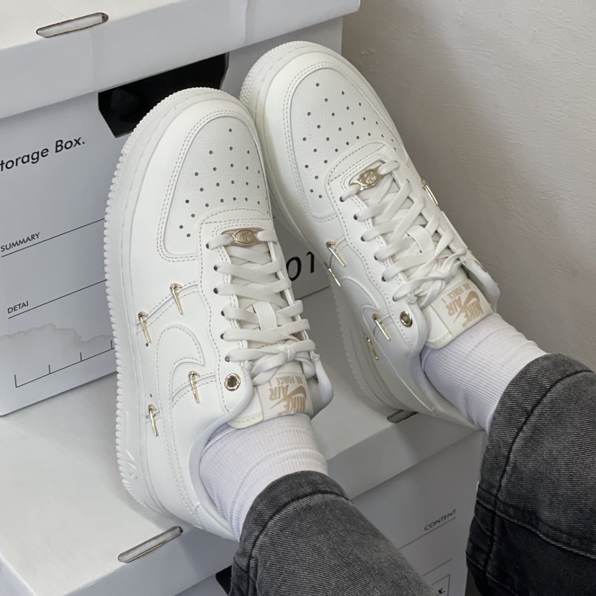 Nike Air Force 1'07 LX Mini Gold 白金 四金勾 小金勾 全白 泫雅同款