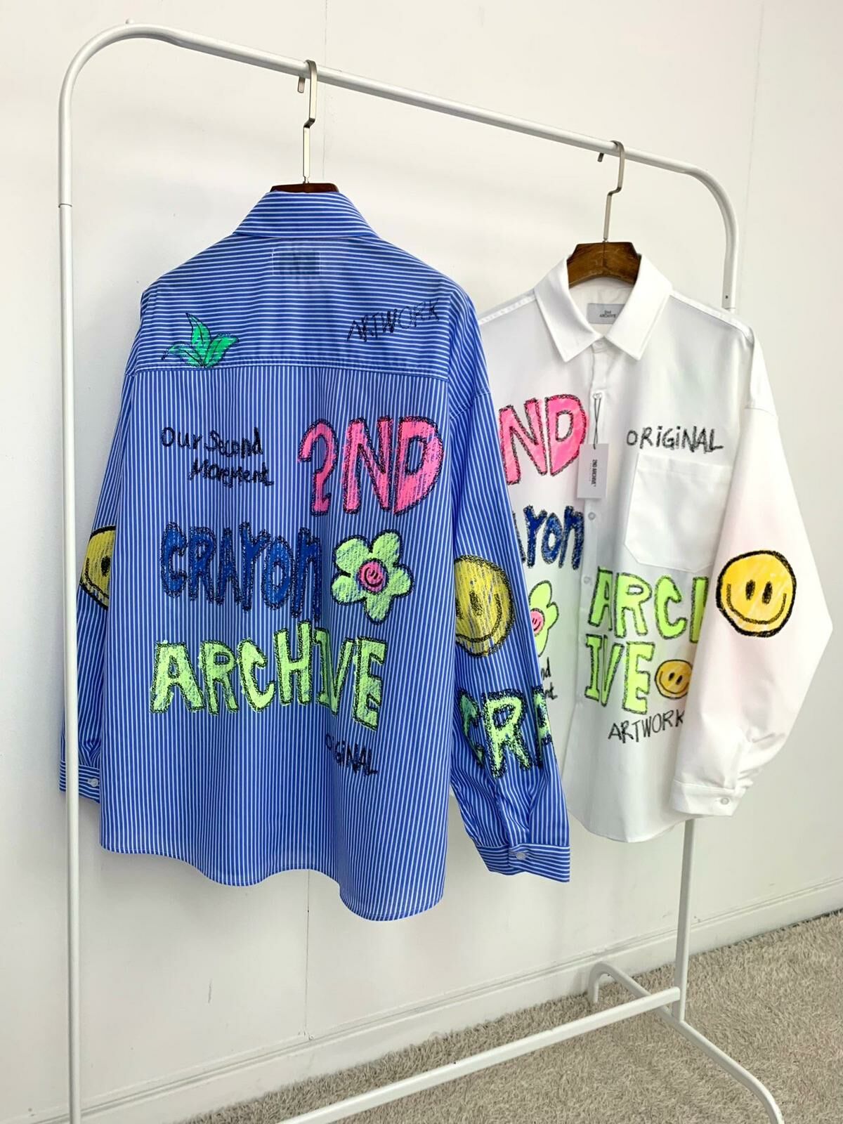英文字圖案直紋長袖恤衫 2nd ARCHIVE-095S