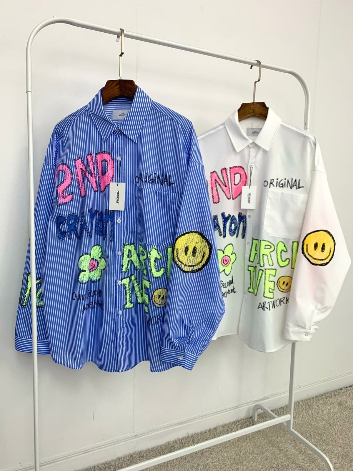 英文字圖案直紋長袖恤衫 2nd ARCHIVE-095S