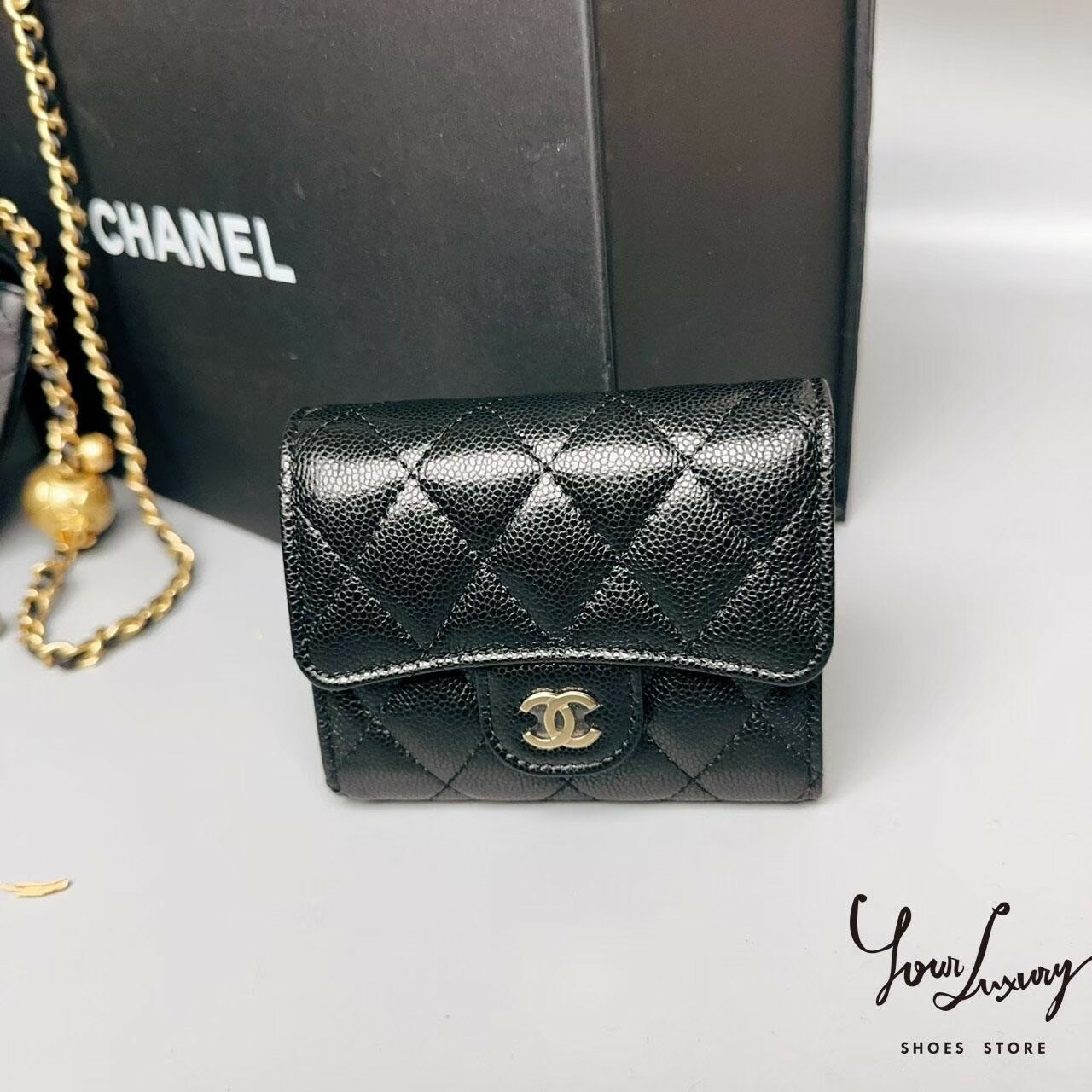 【Luxury】現貨  CHANEL 香奈兒 精品代購 經典小型口蓋皮夾 黑色 黑金 牛皮 荔枝紋 金扣 銀扣