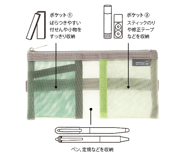日本MIDORI ．網眼書綁筆袋(B6-A5用) 分隔收納袋 共四色