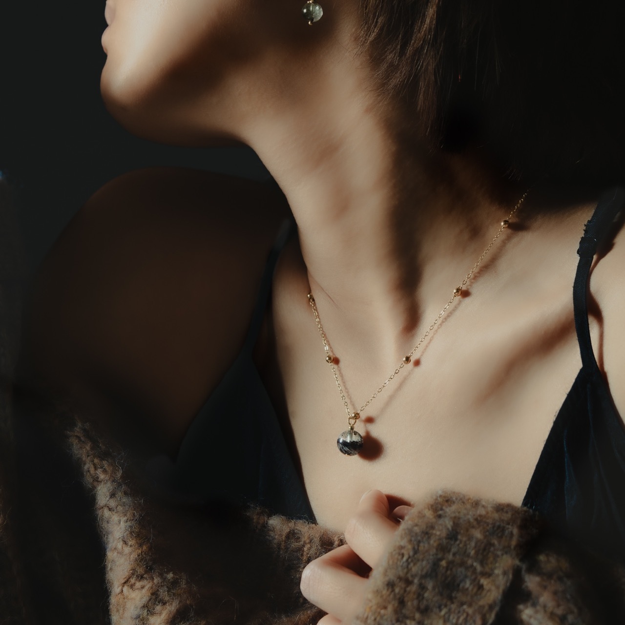 小華麗系列｜綠幽靈黃銅項鍊 N0007