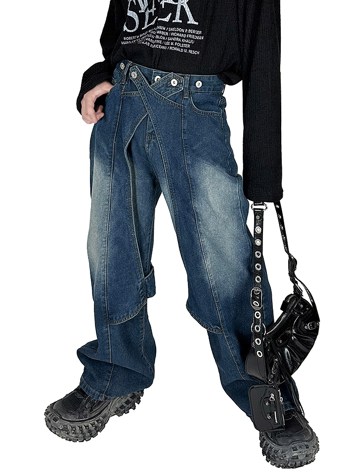 翻蓋雙扣牛仔褲