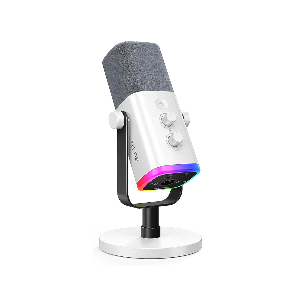 FIFINE AM8 錄音室等級 USB/XLR 動圈式RGB麥克風 白色