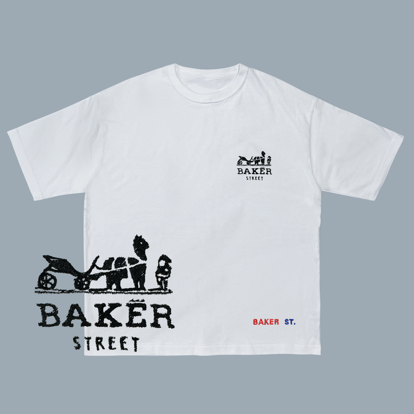 Embroidery-愛馬駝 刺繡  寬版落肩  短T