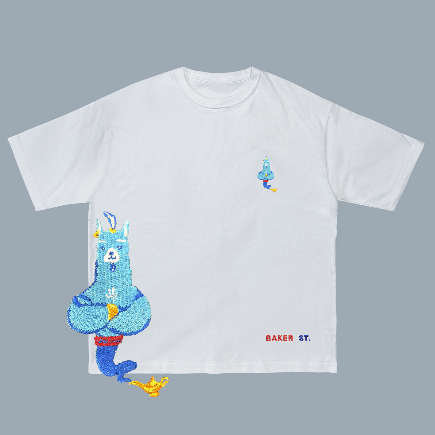 Embroidery-精靈駝 刺繡  寬版落肩  短T