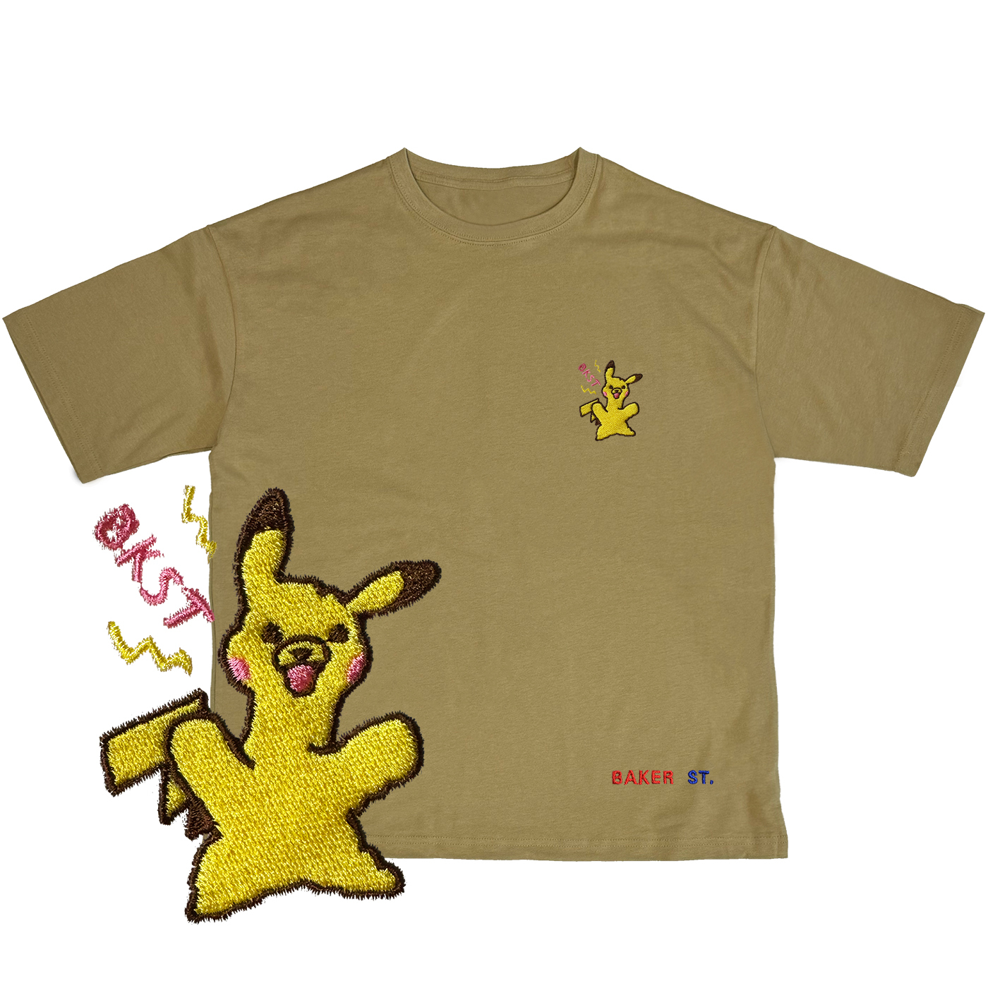 Embroidery-皮卡駝 刺繡  寬版落肩  短T