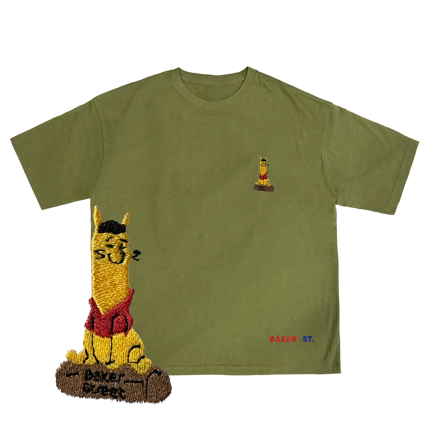 Embroidery-噗噗駝 刺繡  寬版落肩  短T