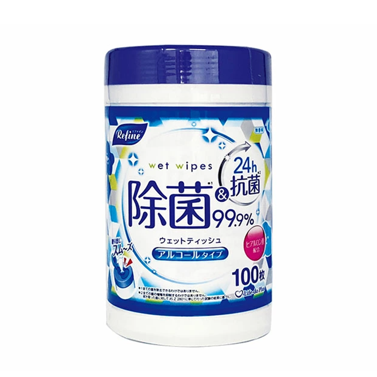 Life-do. Plus - 【桶裝】Refine 99.9%除菌酒精濕紙巾(100片入)