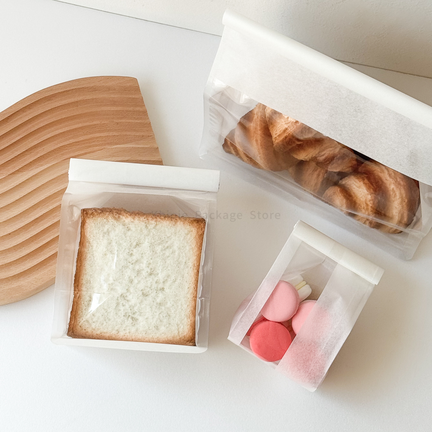 開窗捲邊吐司袋｜白色