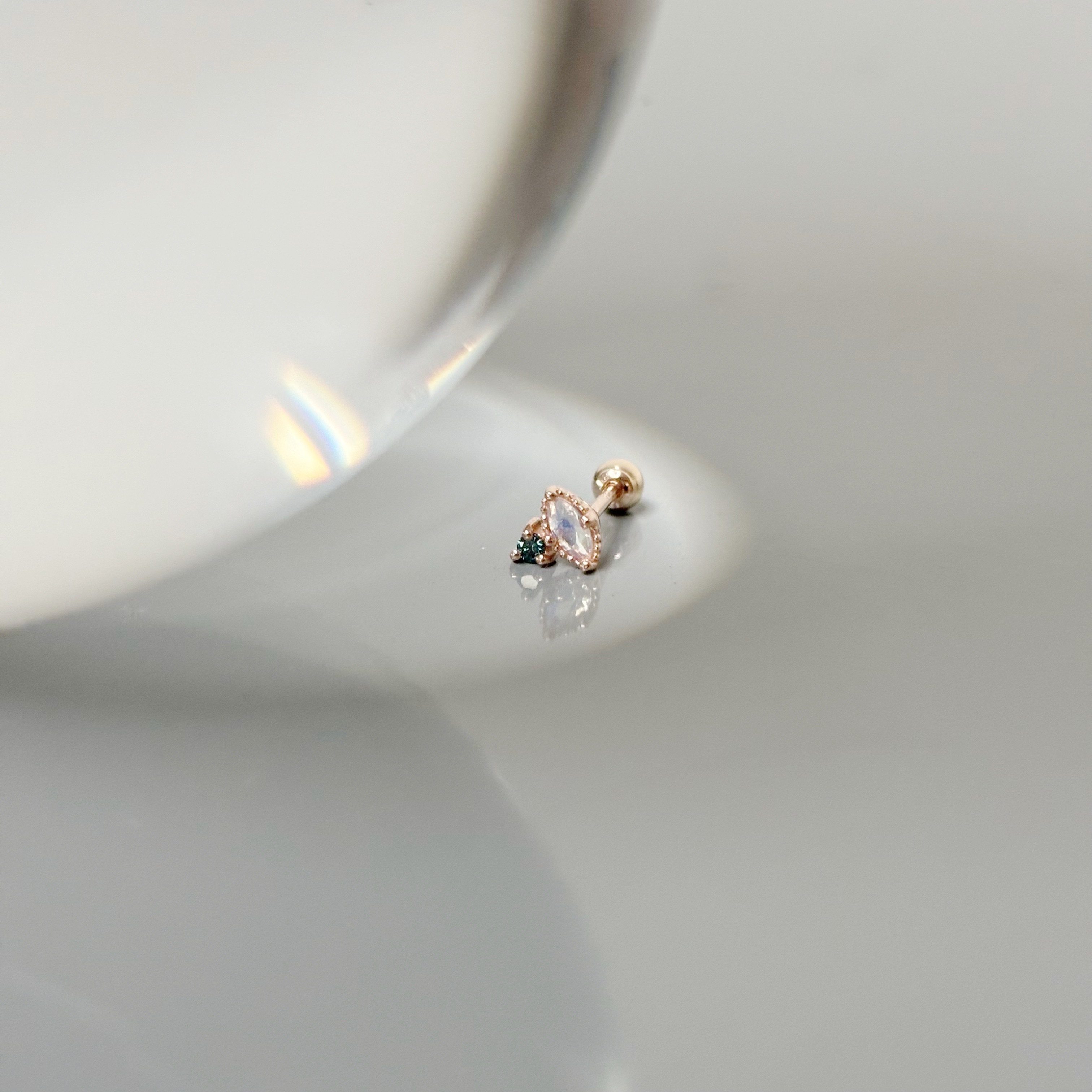 14k marquise月光石藍鑽轉珠耳環