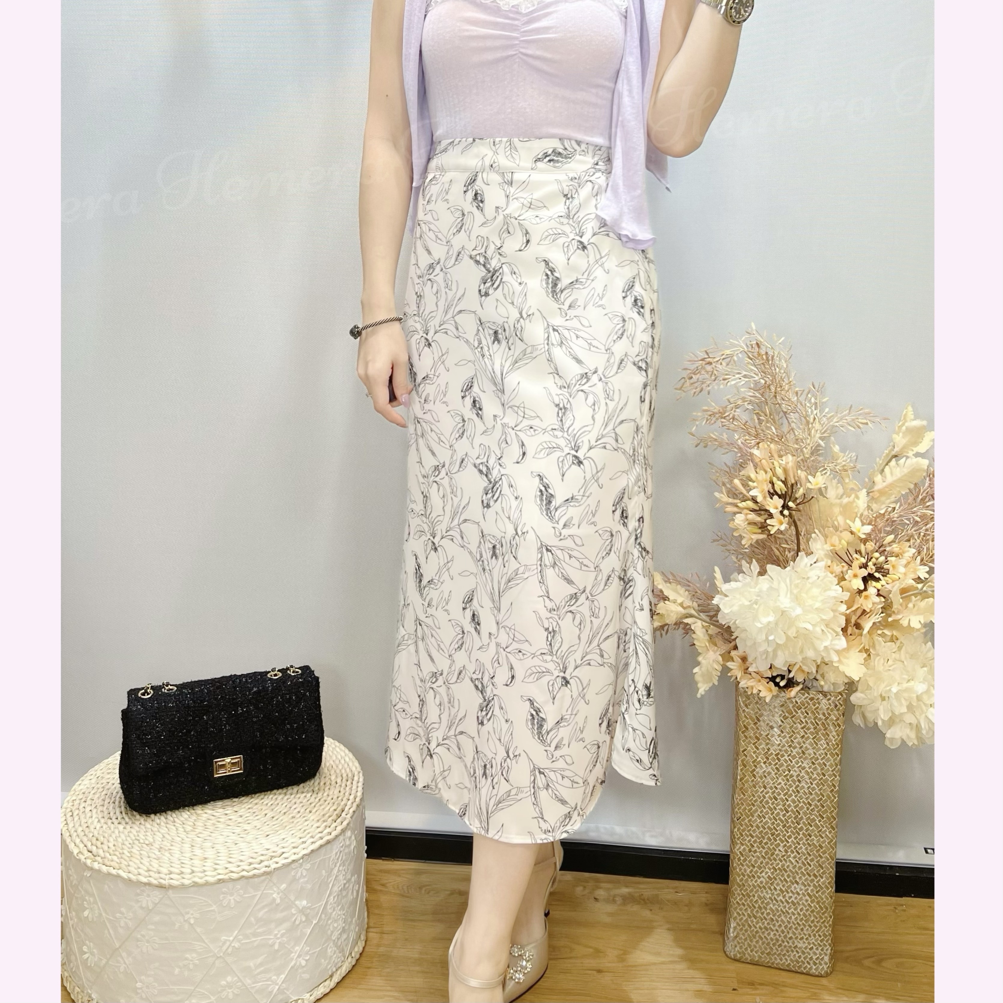 SK24W0335 碎花顯瘦魚尾中長半截裙