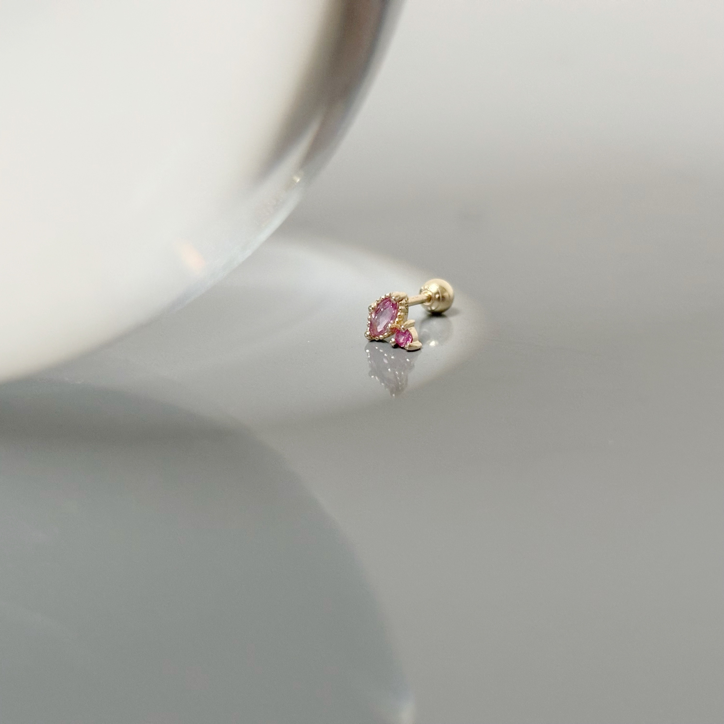 14k marquise粉色藍寶紅寶石轉珠耳環