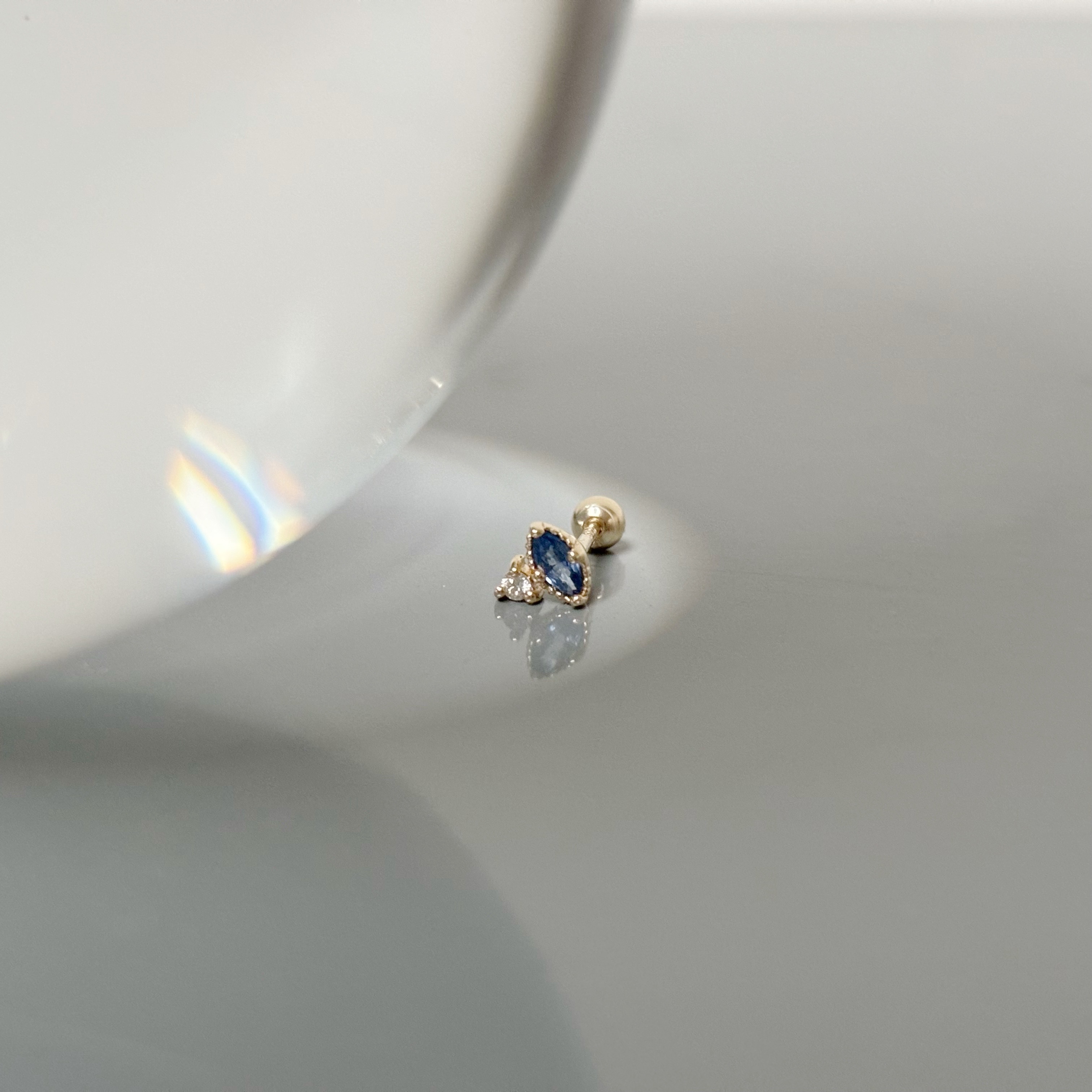 14k marquise藍寶石真鑽轉珠耳環