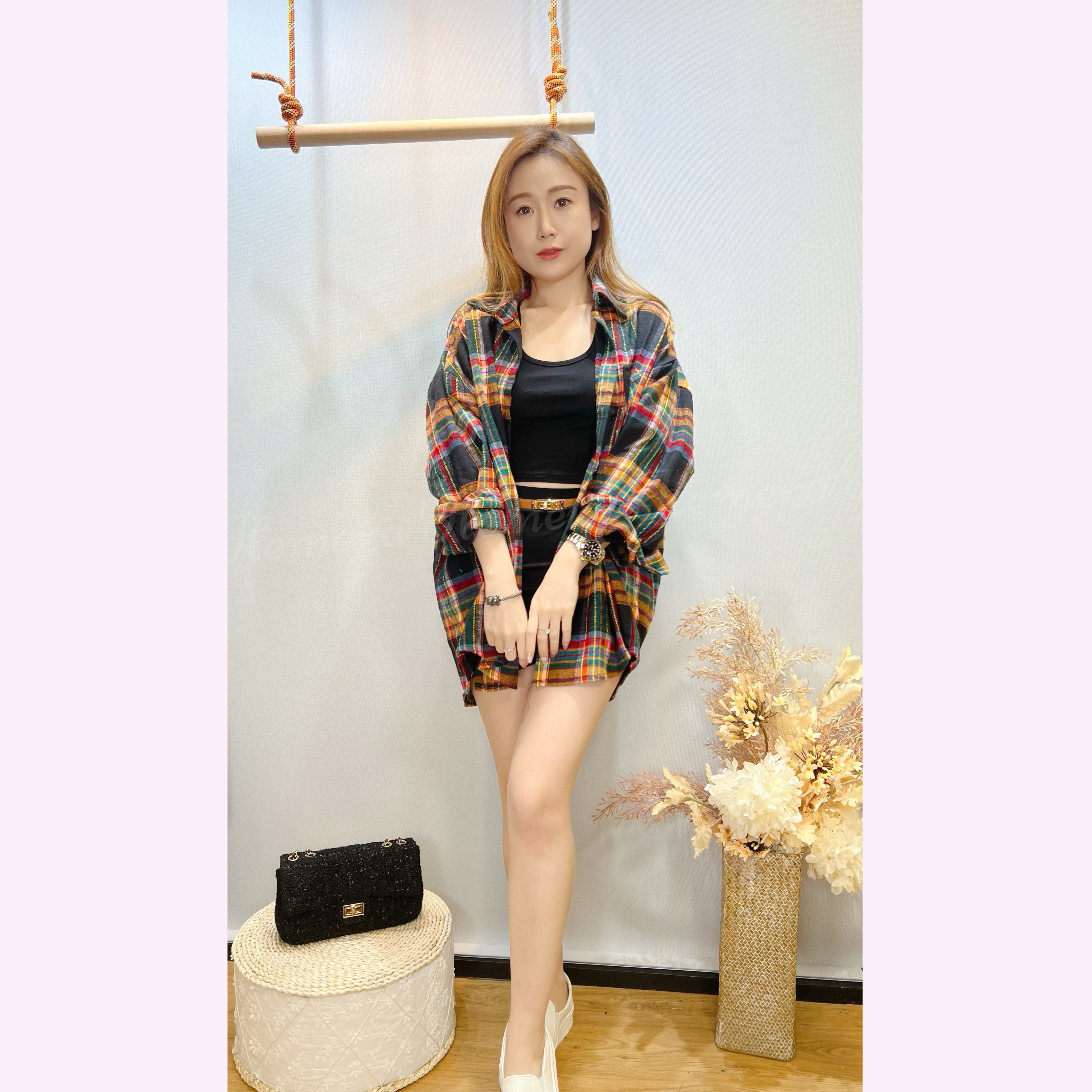 JK24W0337 復古格仔外套