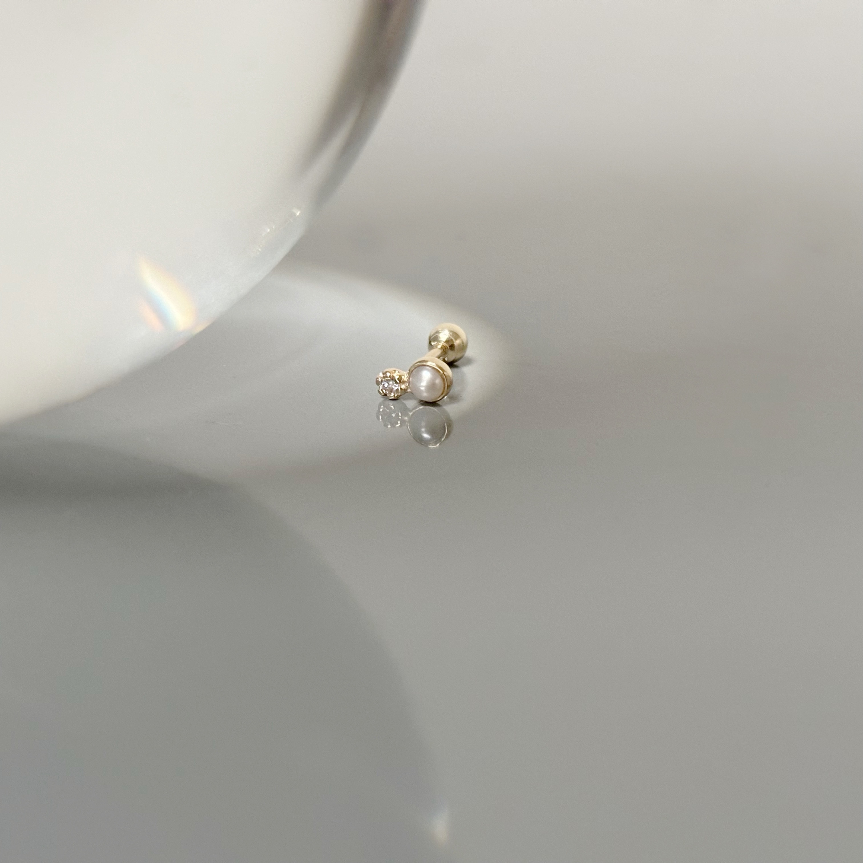 14k小圓珍珠真鑽轉珠耳環