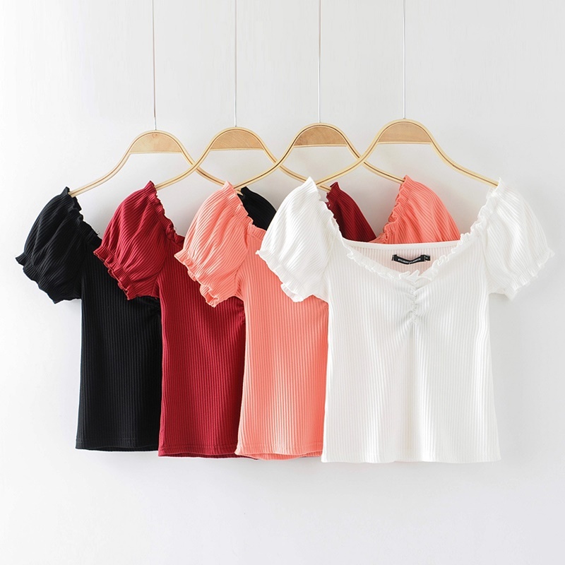 抓褶木耳領柔棉上衣 四色