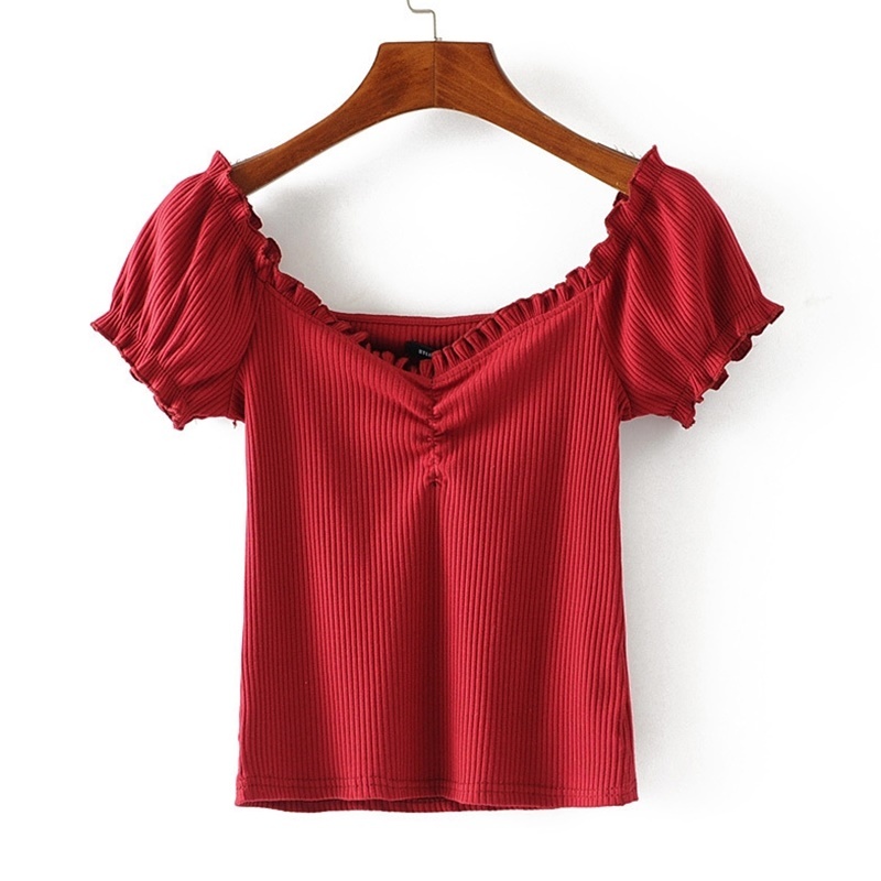 抓褶木耳領柔棉上衣 四色