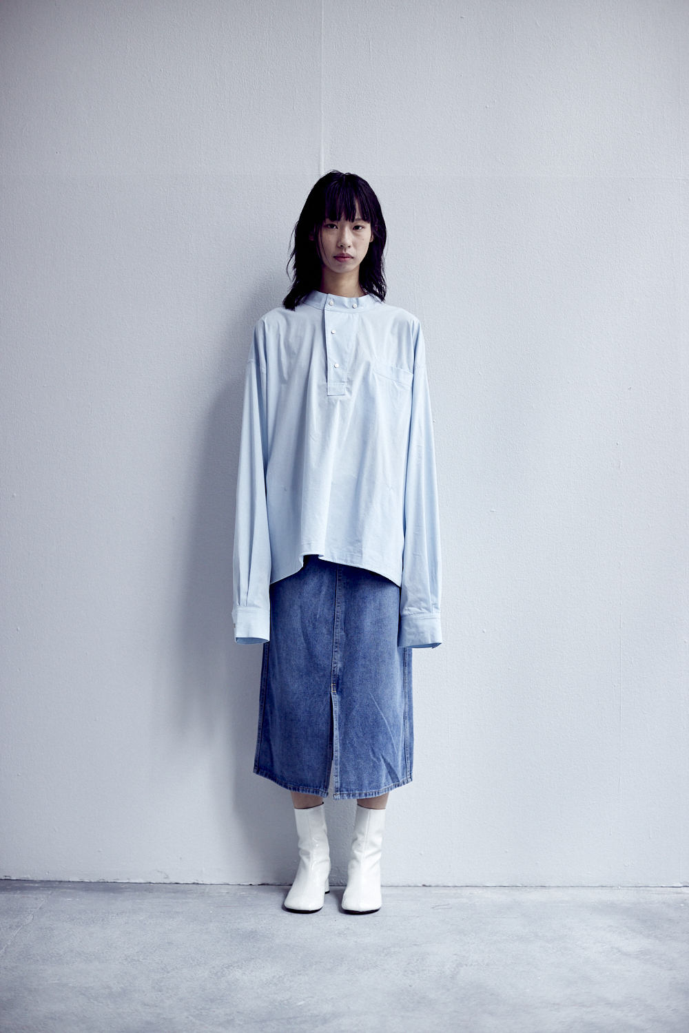 水洗口袋造型牛仔裙