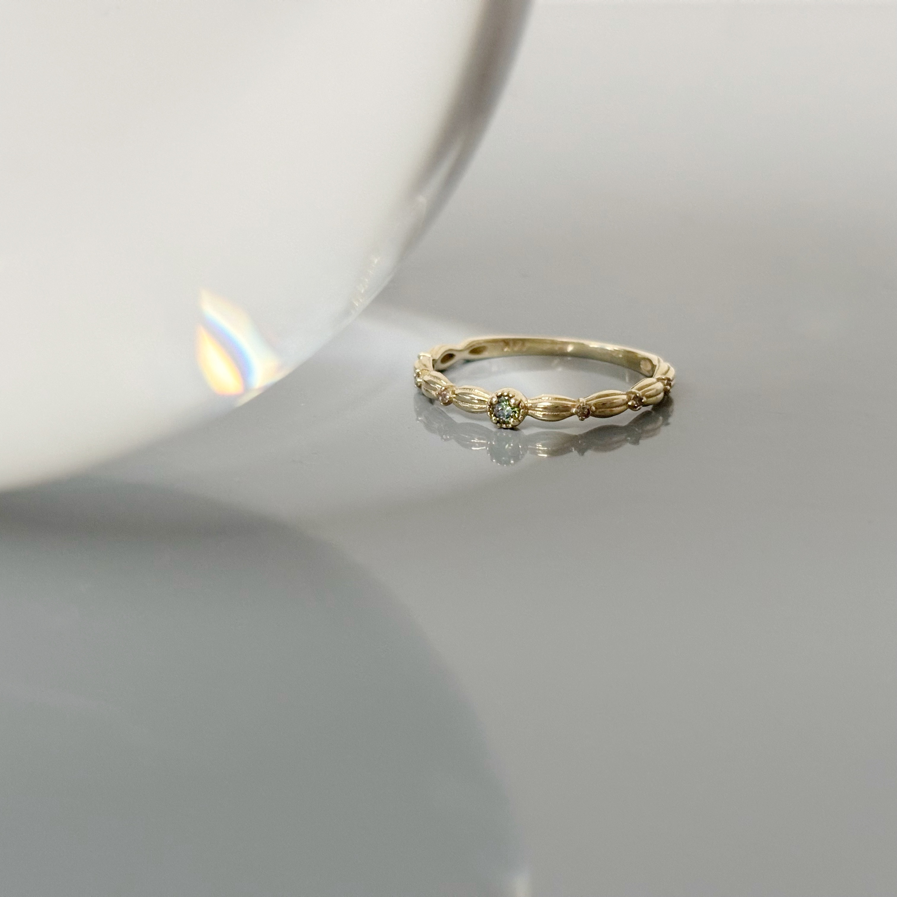 14k小四爪綠鑽稻穗戒指