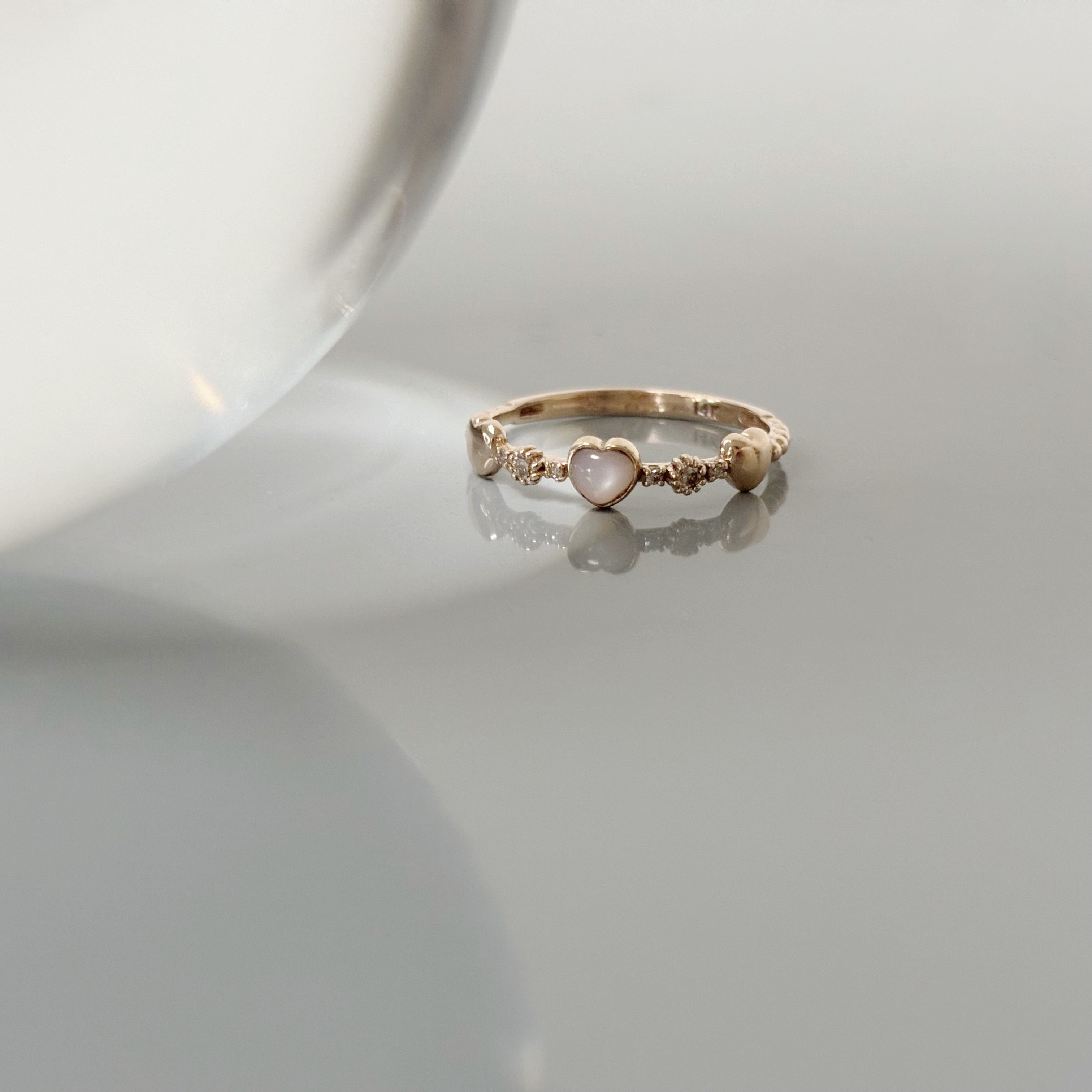 14k粉母貝愛心真鑽戒指