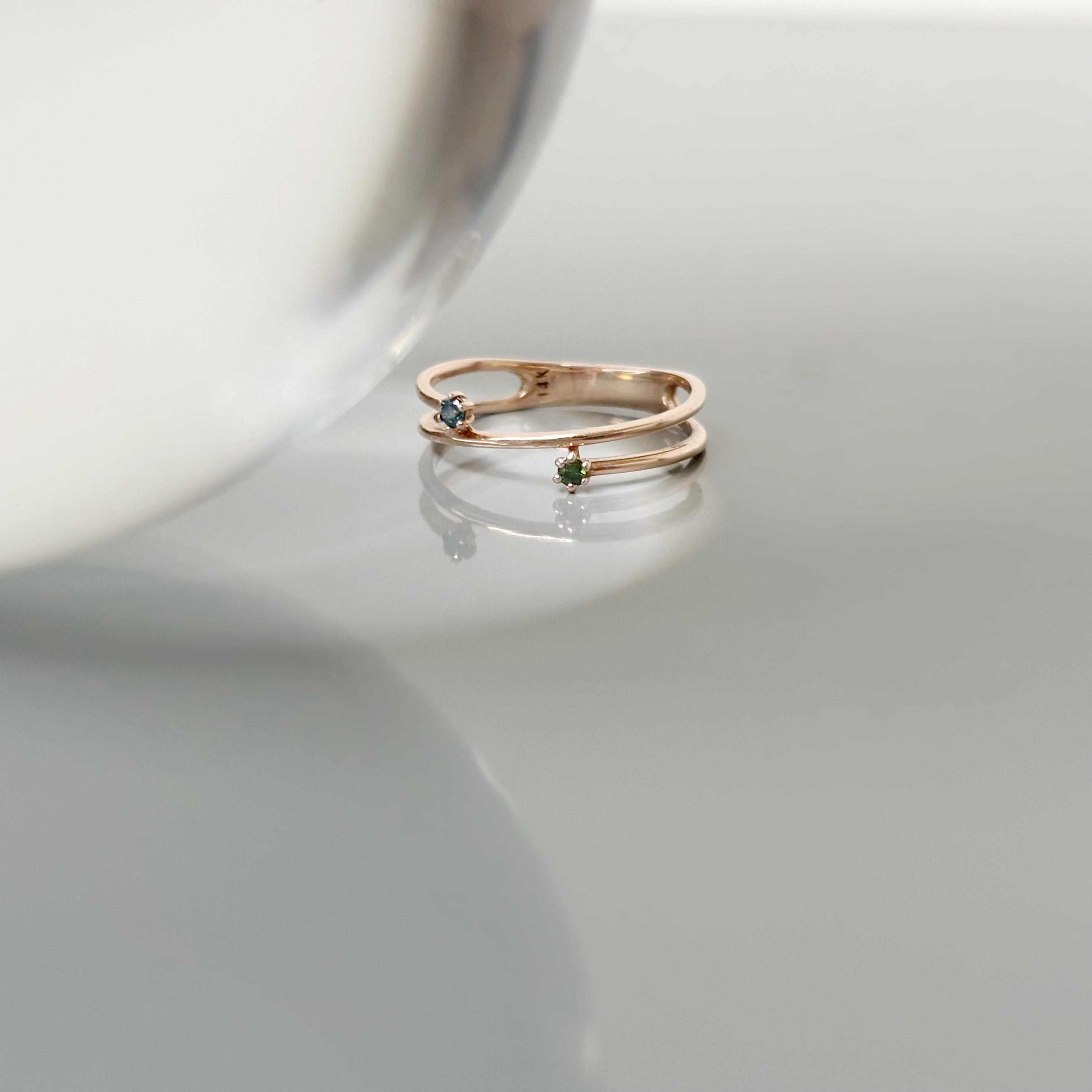 14k shooting star藍綠鑽石戒指