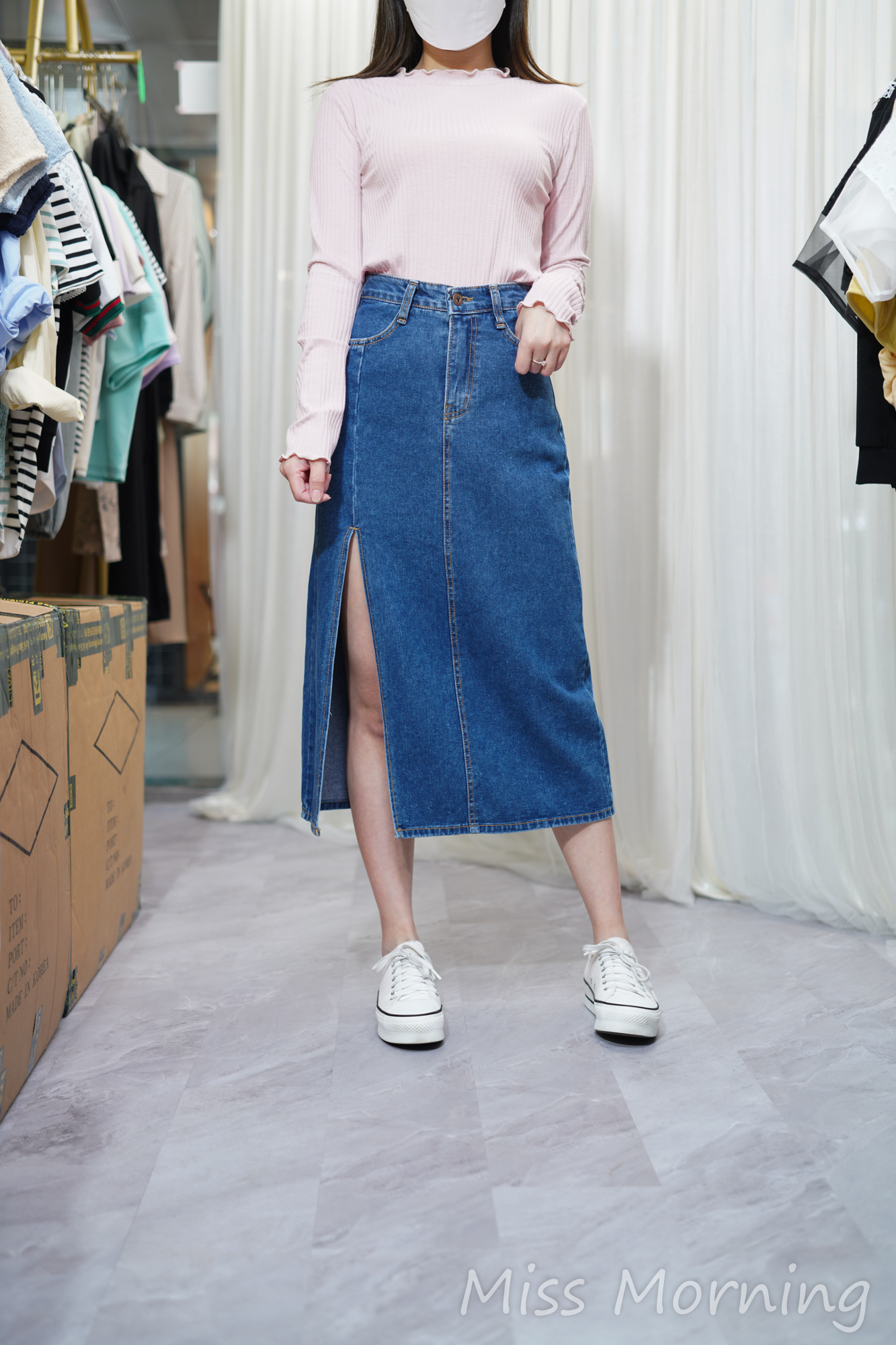 粉色系抵著打底上衣(13774)&側開叉靚牛仔裙(33713)