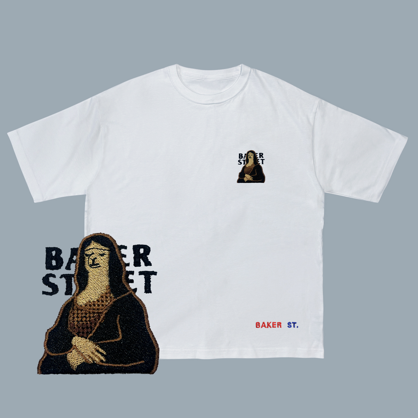 Embroidery-蒙納駝的微笑 刺繡  寬版落肩  短T