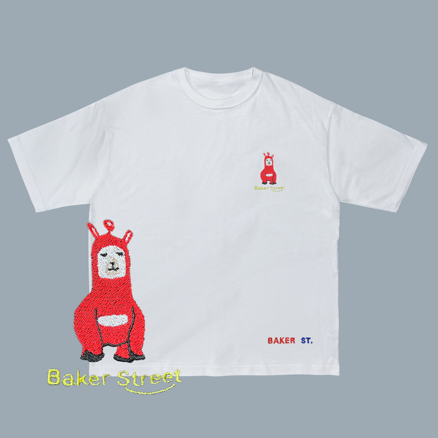 Embroidery-天線寶駝 刺繡  寬版落肩  短T