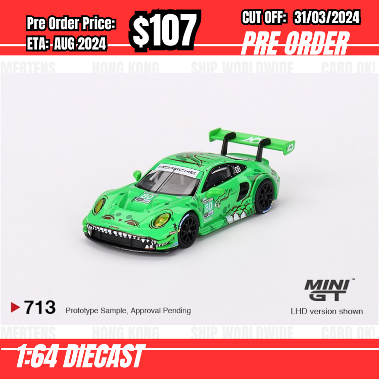 RS-$107 * Mini GT * 1:64 #713 Porsche 911 GT3 R #80 GTD AO Racing  2023  IMSA  Sebring 12 Hrs LHD [OD18/03]