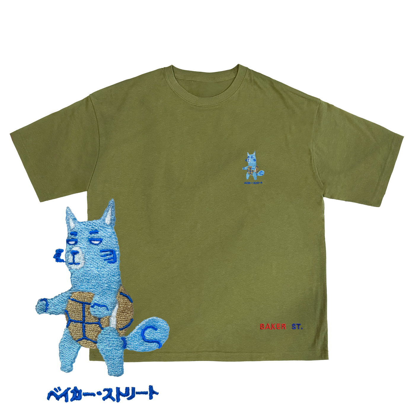 Embroidery-傑尼駝 刺繡  寬版落肩  短T