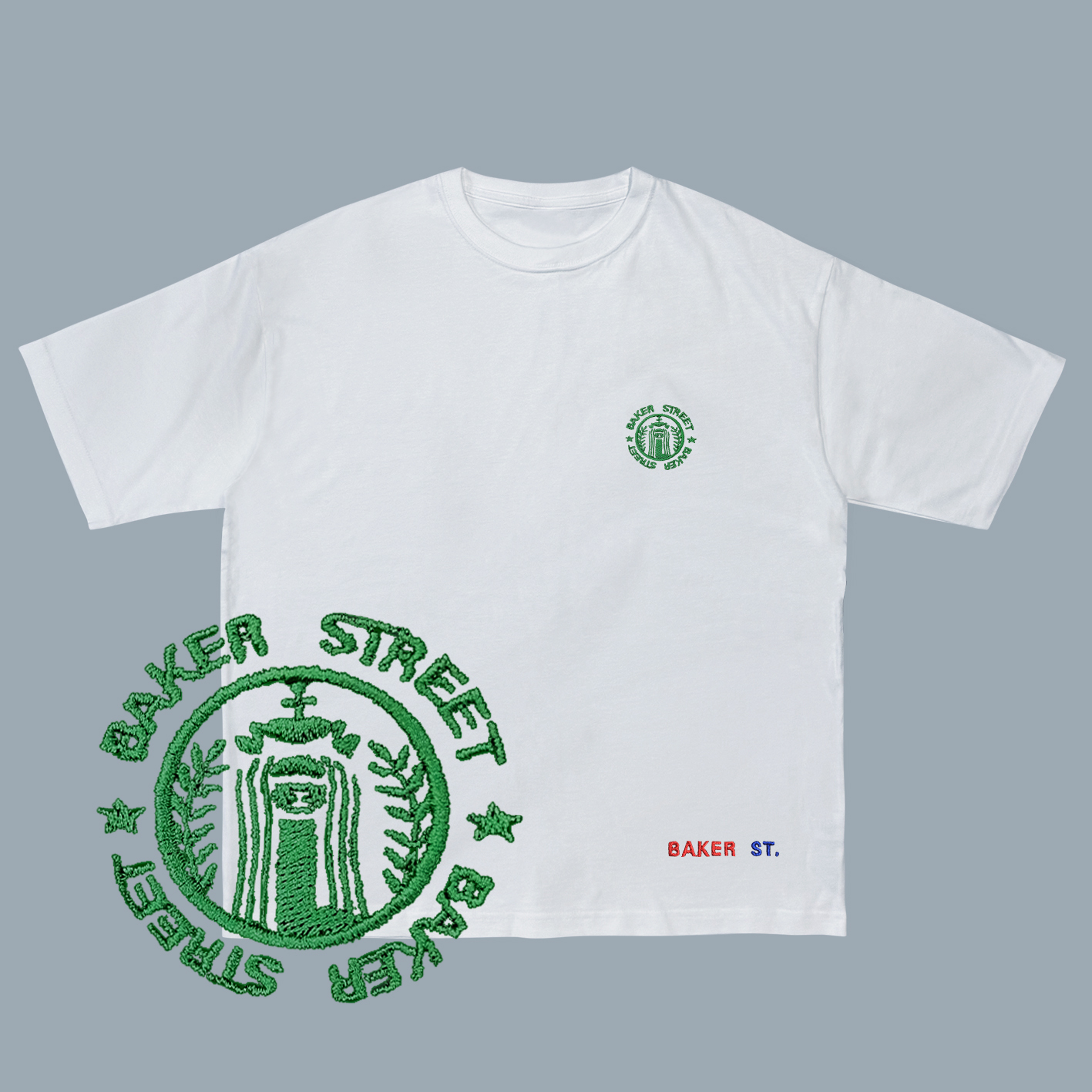 Embroidery-星巴駝駝 刺繡  寬版落肩  短T